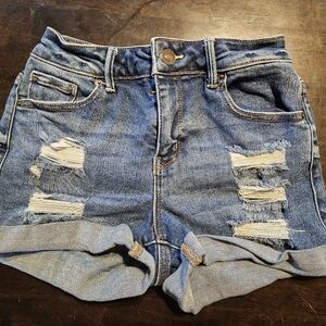 Wax Jean Blue Distressed Denim Shorts